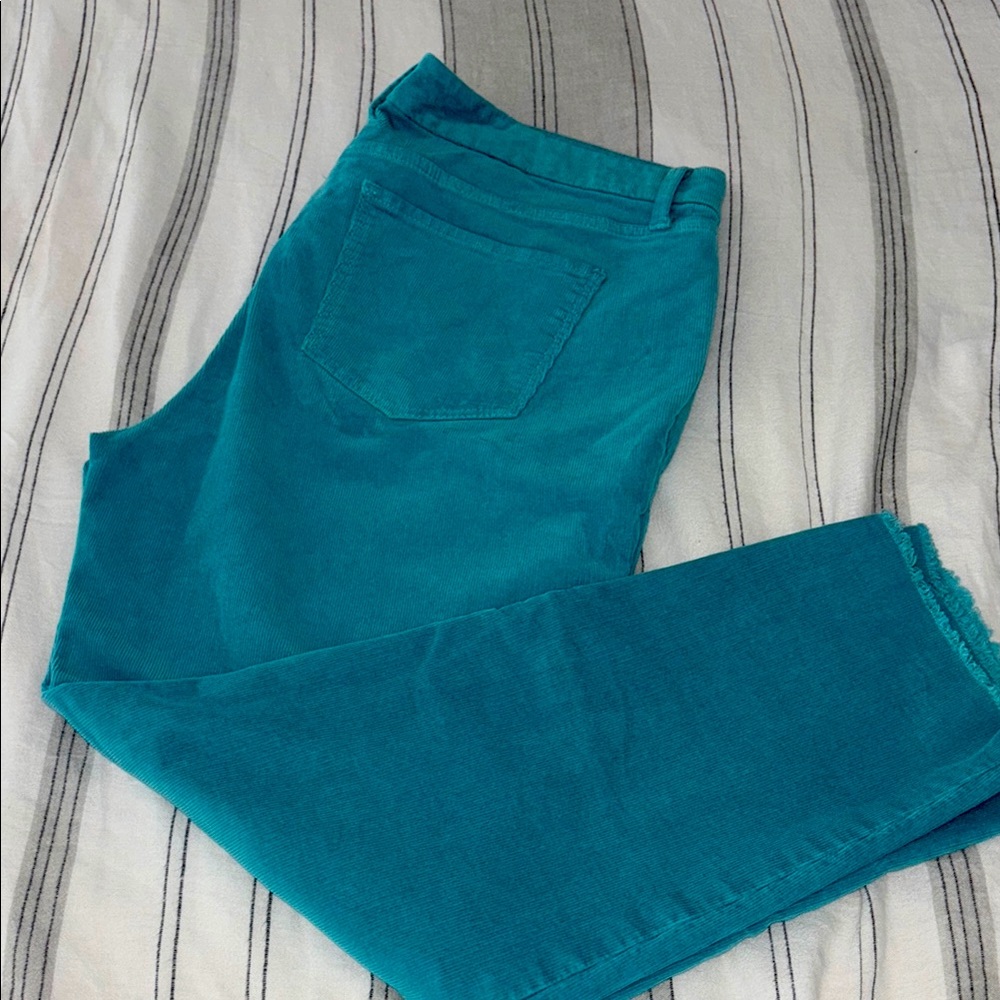 Teal Talbots 14p Corduroy Pants with Slim Ankle Frayed Hem